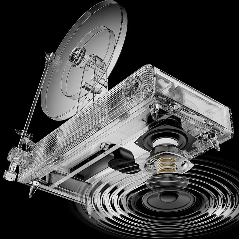 vertical turntable VS-01 lets records stand upright as a design object