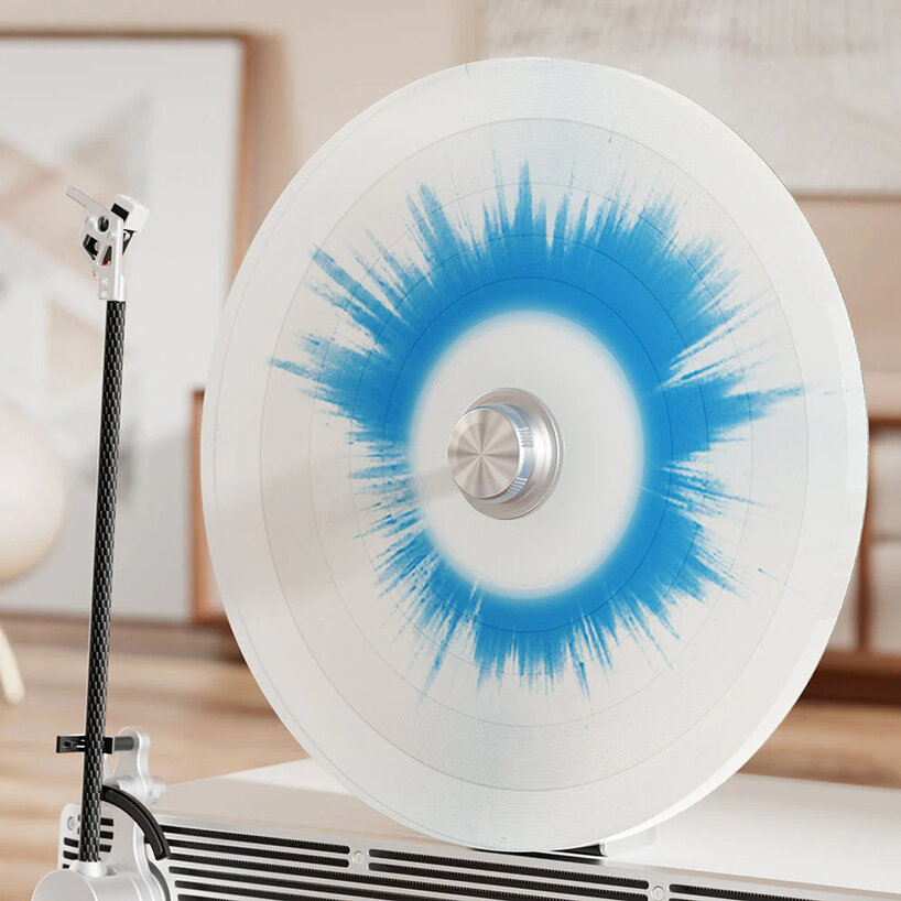 vertical turntable VS-01 lets records stand upright as a design object