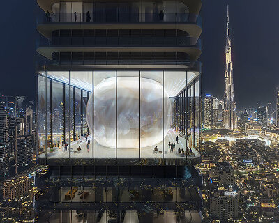 MVRDV embeds luminous, pearl-like lounge into its proposed inaura tower for dubai
