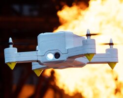 aerogel-covered drone flies inside burning buildings to help firefighters in rescue missions