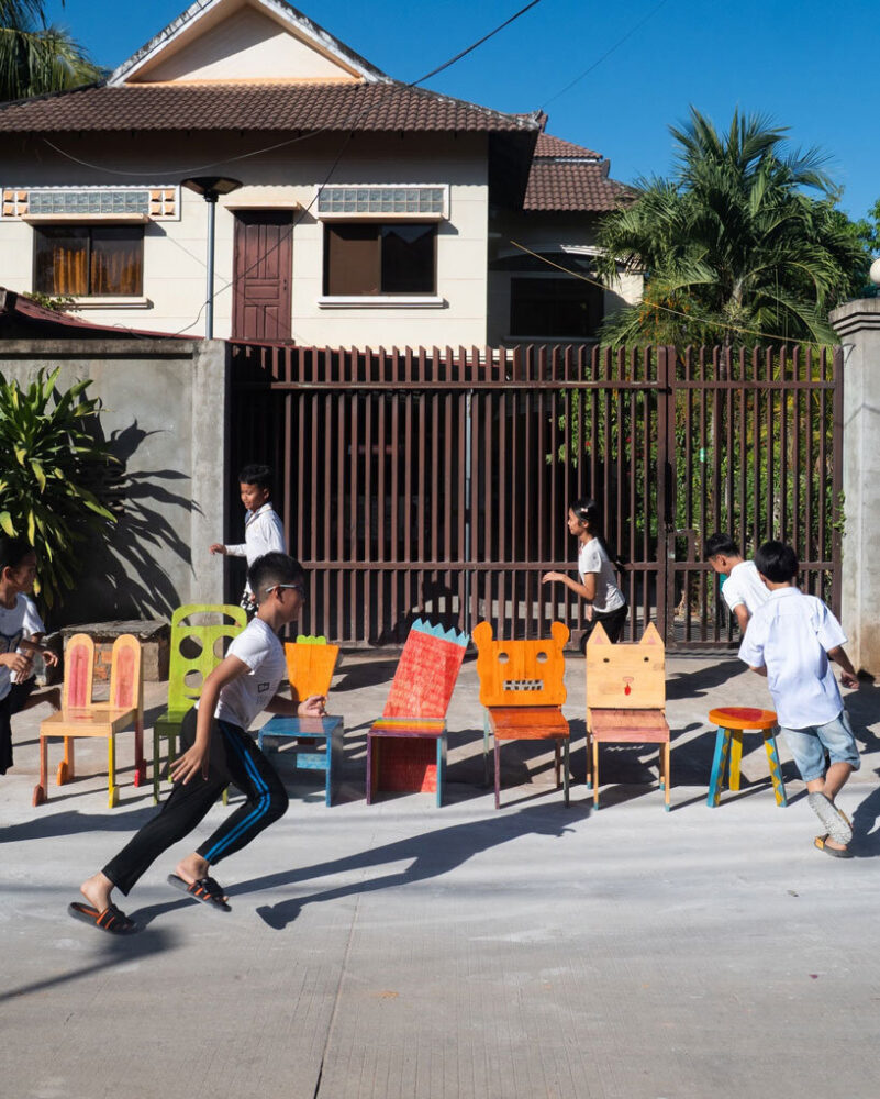 playful children&rsquo;s drawings become colorful handmade chairs in cambodia