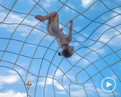 reclaimed materials sculpt textured children’s play structures in india public park