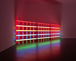 'dan flavin: grids' floods NYC's david zwirner gallery with fluorescent color