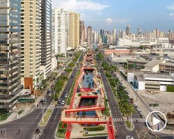 elevated linear park reclaims canal runing along brazilian city center