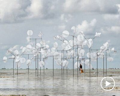 dancing installation by vincent leroy mirrors movements of wind on zanzibar’s shoreline