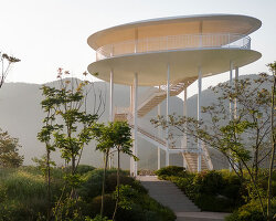 ovoid landscape tower by gad hovers above chongqing mingyue lake in china