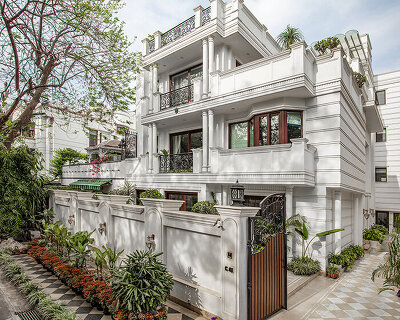 mayfair garden residence is defined by crafted layered textures and natural light in india