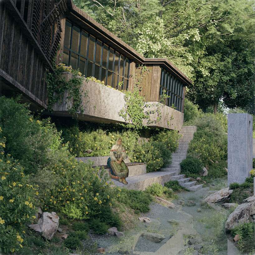 Un anillo de bloques de hormigón da forma a la propuesta del centro cultural balcánico de una ciudad rural estadounidense