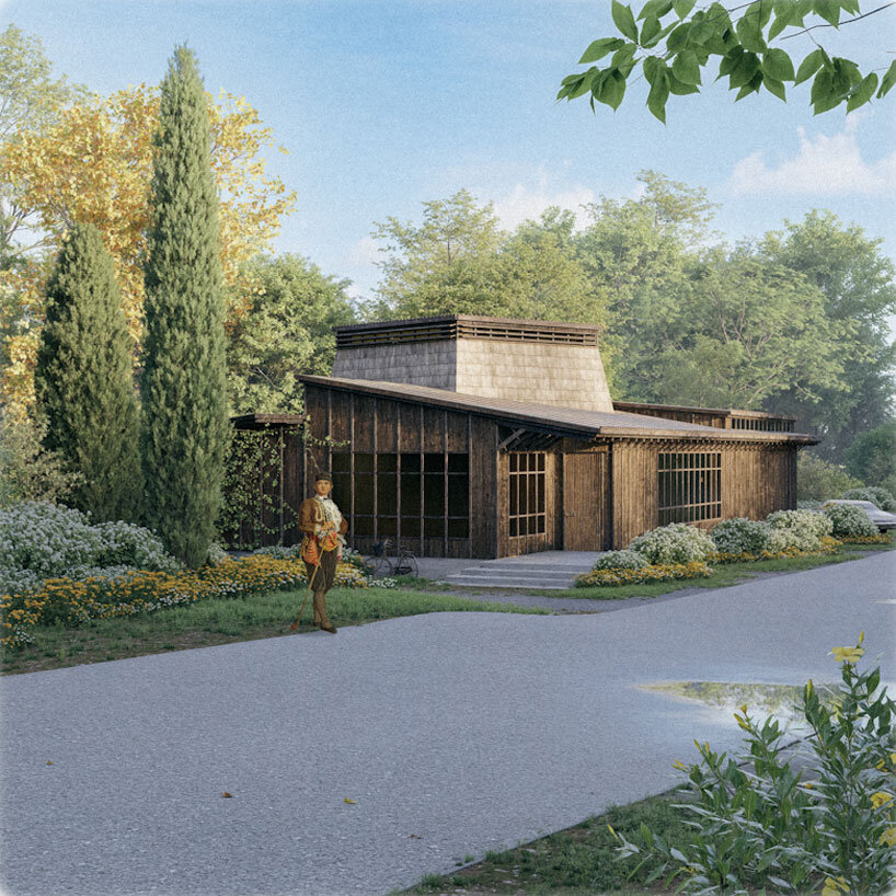 Un anillo de bloques de hormigón da forma a la propuesta del centro cultural balcánico de una ciudad rural estadounidense