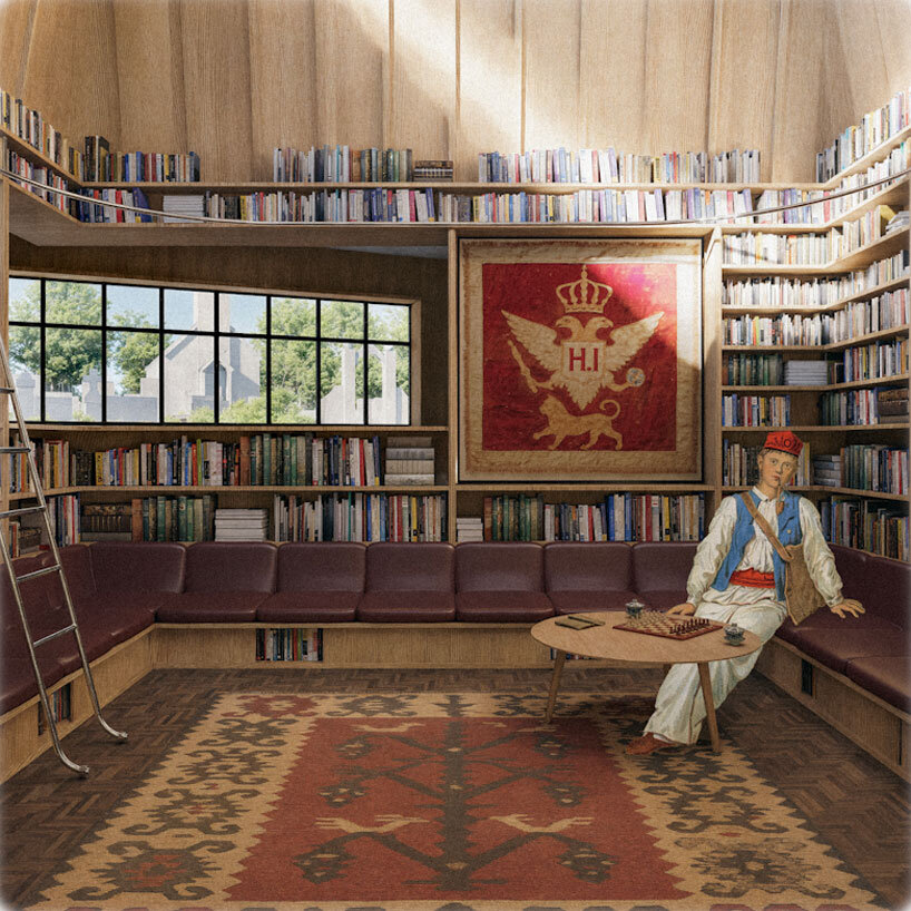 ring of concrete blocks shapes balkan cultural center proposal in rural US town