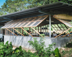 studio cochi architects wraps okinawa workspace in double-skin of insect netting and vinyl