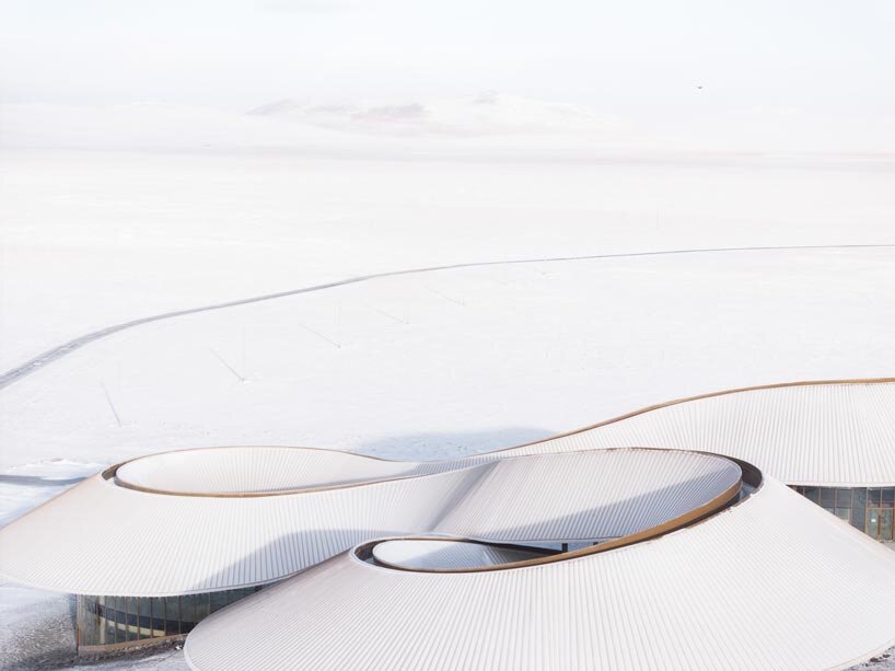 like a steel ribbon, volcano-in visitor center by PLAT ASIA undulates over steppe in china