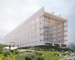 a glowing, dual cantilevered box defines MVRDV’s project in yerevan, armenia