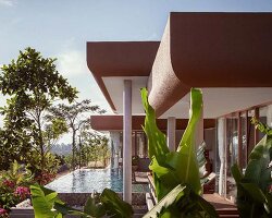 homestay’s raised platforms and elevated pools trace cambodia’s mountainscape