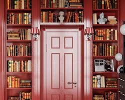 traditional european library transforms compact office into a layered reading space