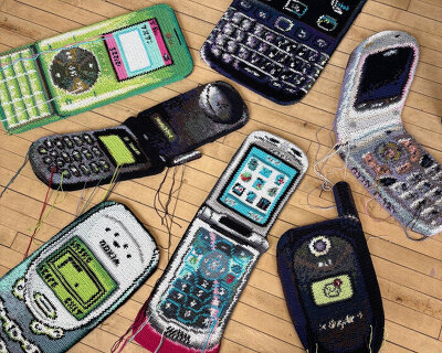 crochets of retro flip phones take shape in nicole nikolich exhibition