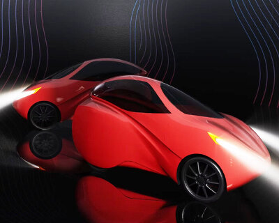 hybrid electric bike drives around with four wheels and a frame shaped like micro car