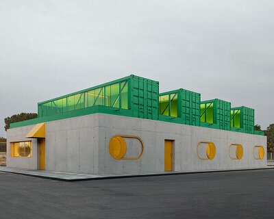repurposed shipping containers top colorful workspaces by impepinable studio in spain