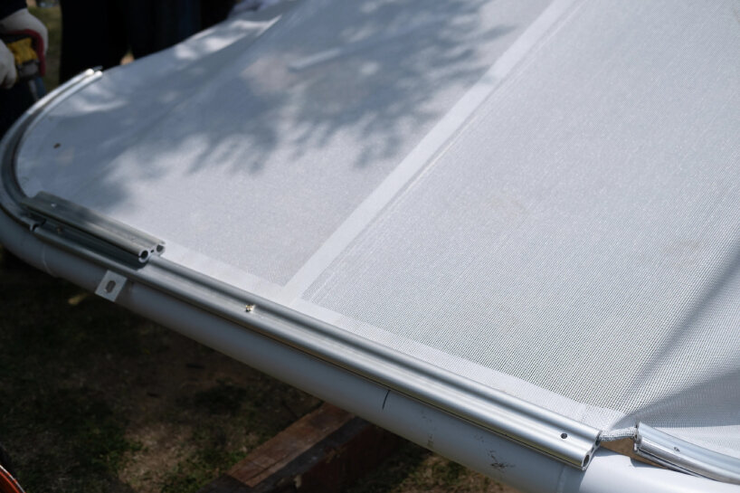 detailed view of the bird-wing-inspired structured