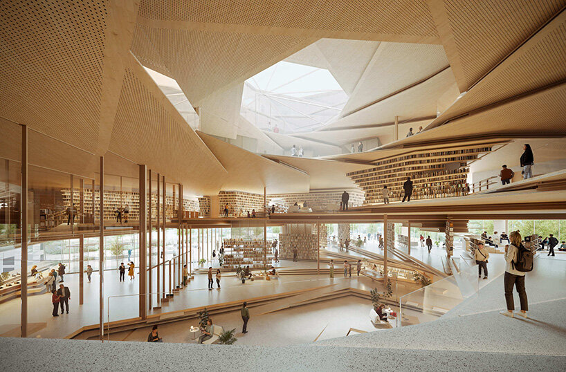 a spiraling timber library by kengo kuma to rise in rzesz&oacute;w, poland - 1