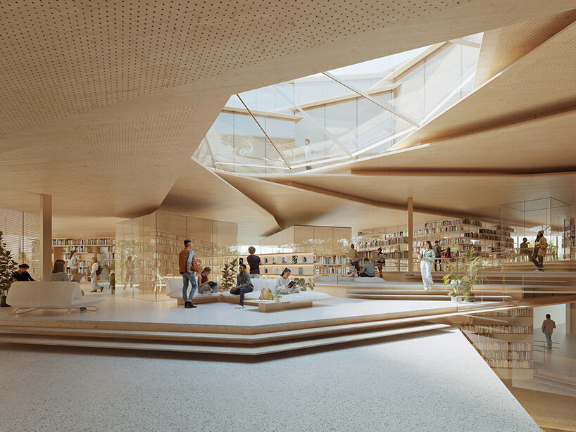 a spiraling timber library by kengo kuma to rise in rzesz&oacute;w, poland - 2
