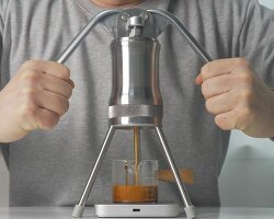 metal leverpresso orbit espresso machine lets you hand-pull your own coffee