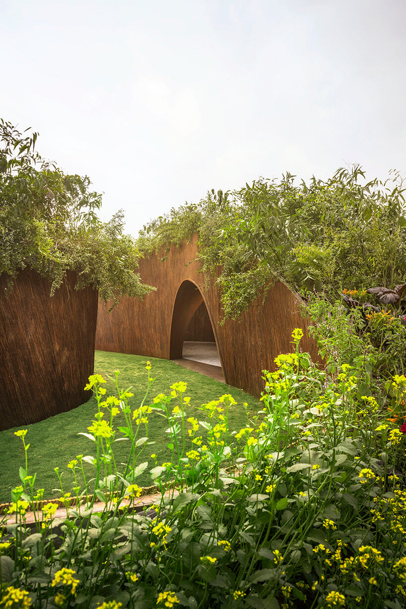 living canopy of native plants tops aranyani's upcycled lantana pavilion in india