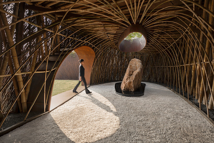 living canopy of native plants tops aranyani's upcycled lantana pavilion in india