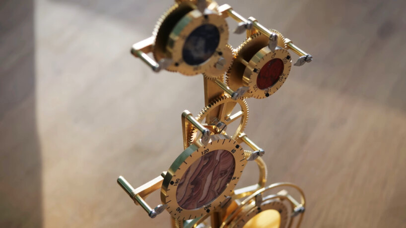 the dials copy planetary spin, which then show the planets' day and night through rotation