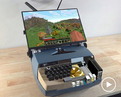 old typewriter comes back as functional ‘gaming’ computer that slides to the side