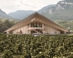 peter pichler designs this 'museum depot' to resemble a grassy tyrolean peak