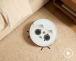 folding ears and face decorations turn robotic vacuum cleaners into small pet helpers