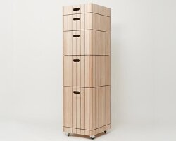 PnP’s cabinet collection builds modular storage from planks and exposed screws