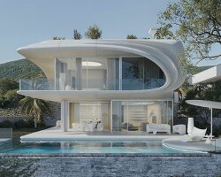 shape of a breaking wave frozen in mid-air inspires sculpted perla residence in marbella