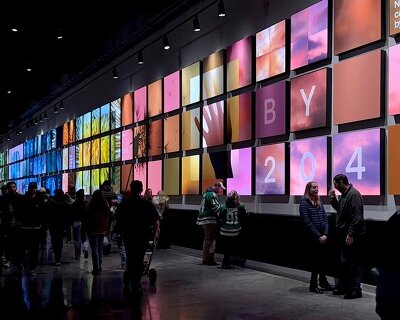 400-foot installation turns climate pledge arena into a living environmental interface