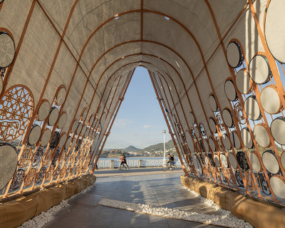 with a pavilion crafted through collective embroidery, izaskun chinchilla tests urban utopia