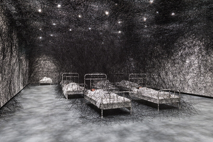 chiharu shiota's woven webs meet yin xiuzhen's clothing installations at hayward gallery - 1
