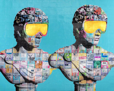 forgotten computer floppy disks return to life as large-scale portrait paintings