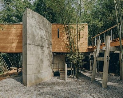 vernacular bridge craftsmanship informs micro-museum set within bamboo grove in china