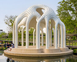 riveted aluminum panels form cocoon-like pavilion by MARC FORNES / THEVERYMANY