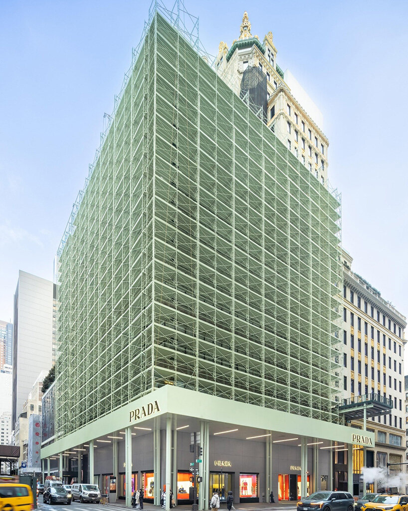 shimmering moiré facade of prada flagship in NYC rethinks the permanence of scaffolding - 2