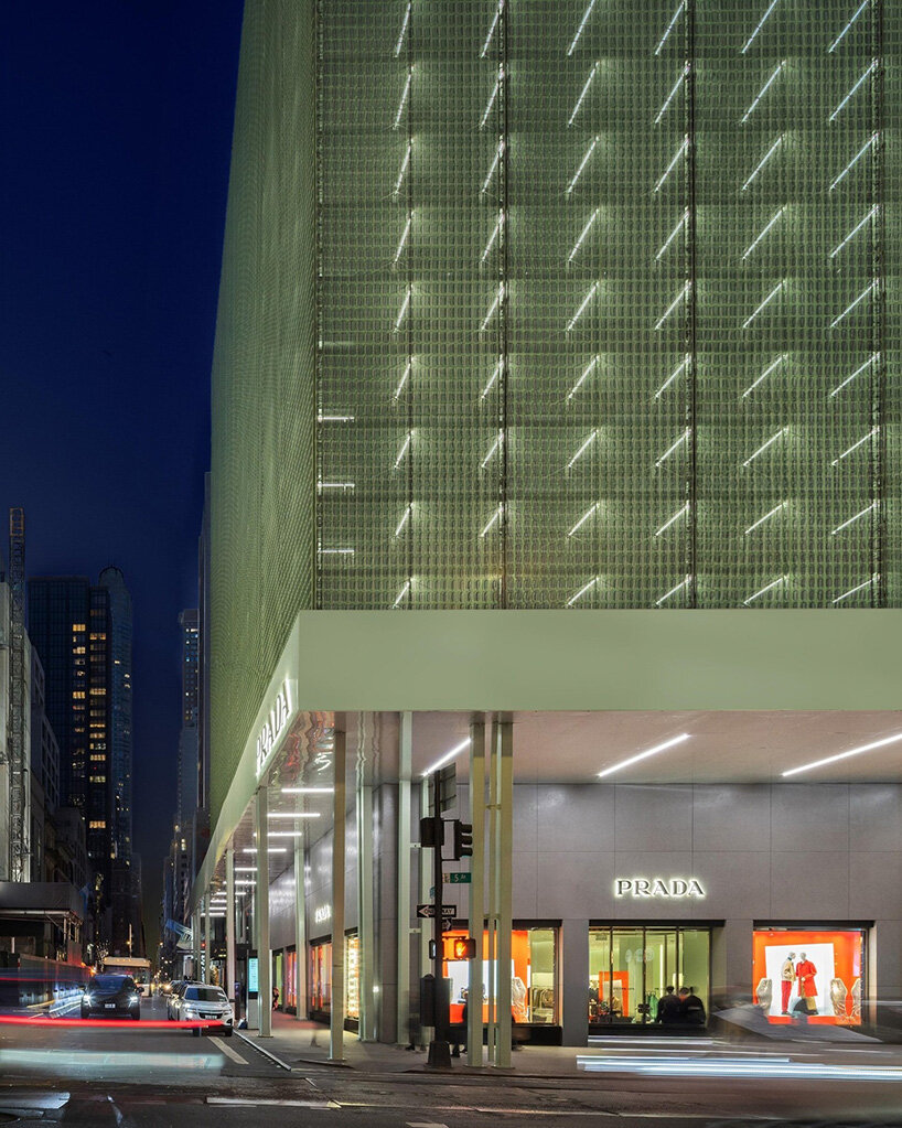 shimmering moiré facade of prada flagship in NYC rethinks the permanence of scaffolding - 6