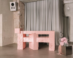 pink sculptural DJ booth by YONT studio sits inside hybrid record store in berlin