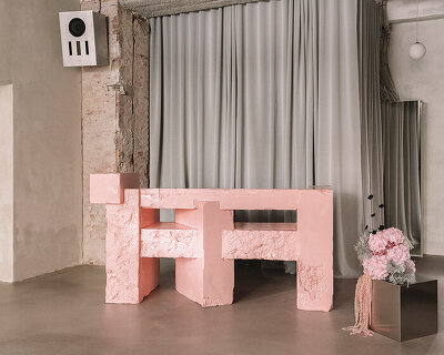 pink sculptural DJ booth by YONT studio sits inside hybrid record store in berlin