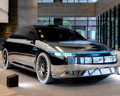 reflective lights and moiré pattern adorn hajime sorayama and matt copson's AFEELA art cars