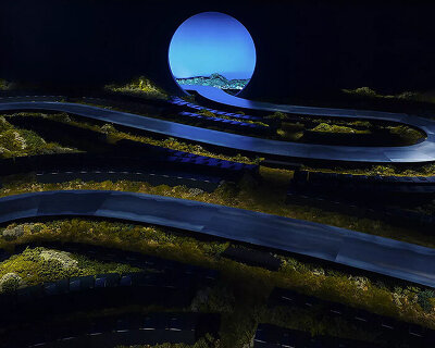 serpentine runway of moss and moonlight stages Hermès FW26 show in paris
