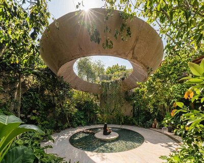 floating ring installation by broissin architects releases a continuous cascade of water