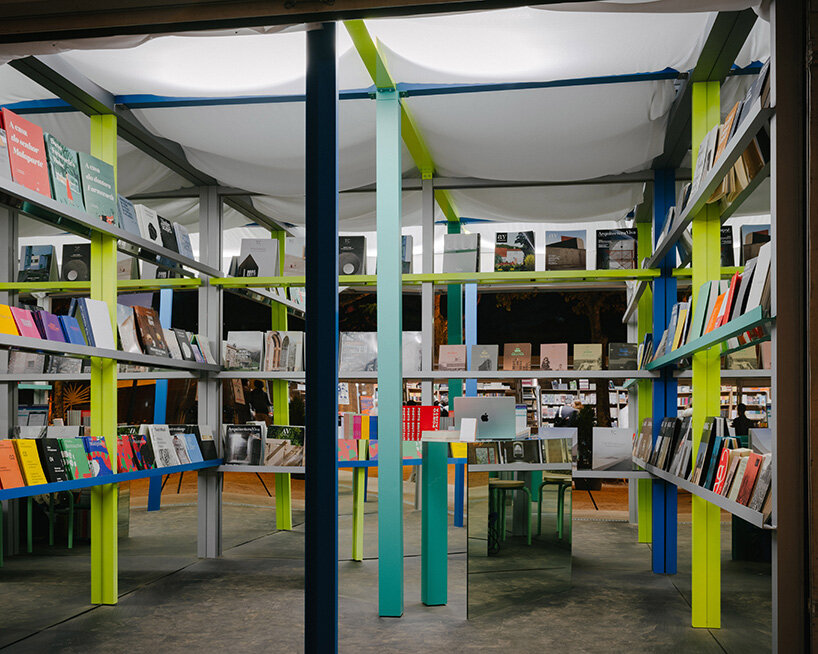 fala turns leftover metal into color-coded grid that multiplies itself through mirror in porto - 14