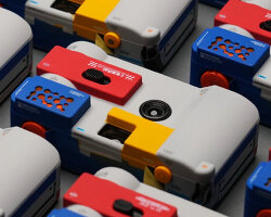 handpainted film camera remakes the anime gundam through vibrant color blocks