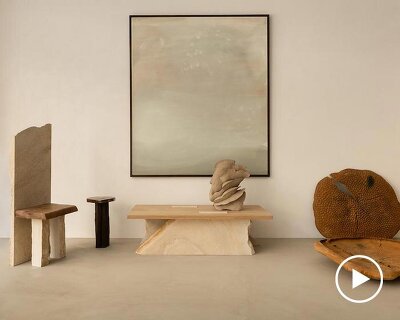 wood, stone, and ceramic collectible objects compose rebirth paris exhibition